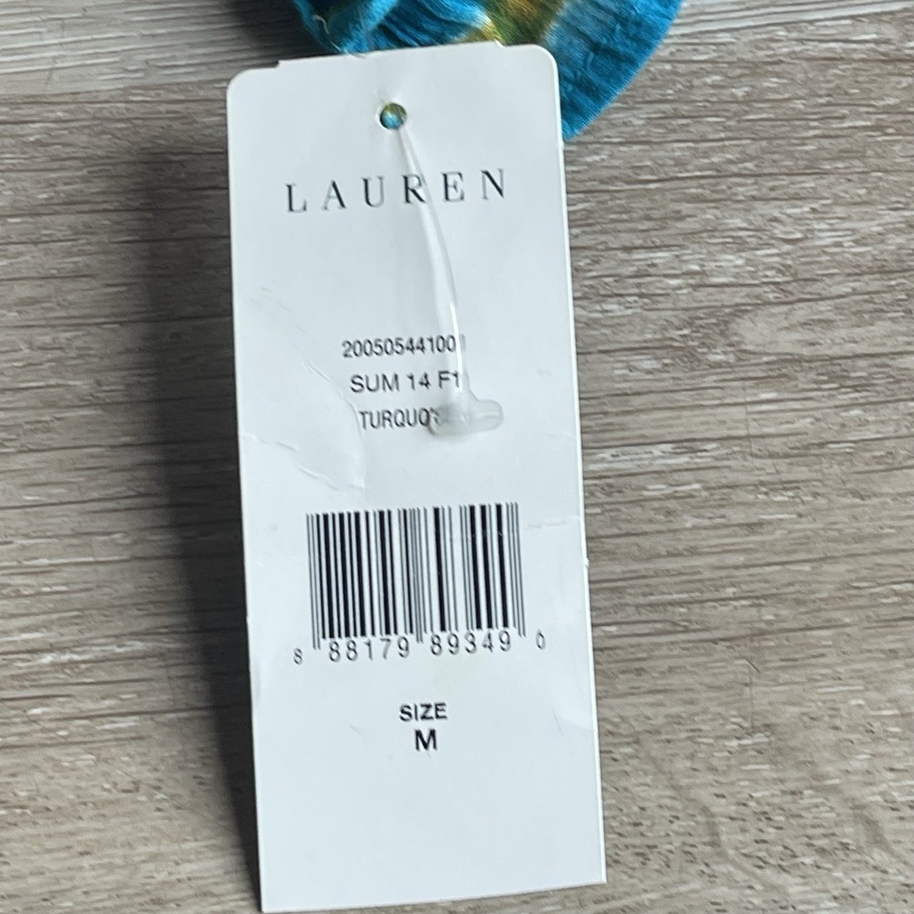 Lauren Ralph Lauren Turquoise  Stripe Crinkled Cotton Peasant Top Med Sheer NWT - Picture 6 of 7